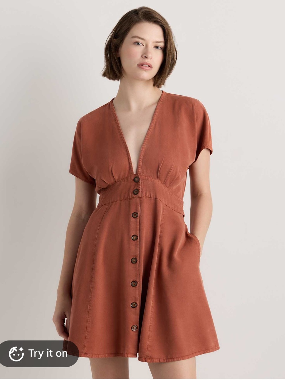Quince Vintage Wash Tencel Button Front Dress size medium in terracotta
